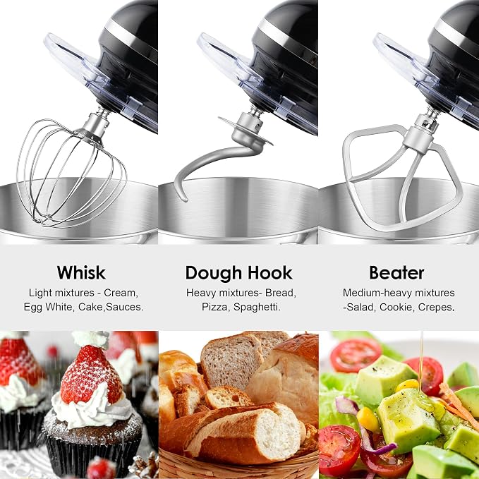 Aucma Stand Mixer,6.5-QT 660W 6-Speed Tilt-Head Food Mixer, Kitchen Electric Mixer with Dough Hook, Wire Whip & Beater (Black, 6.5QT)