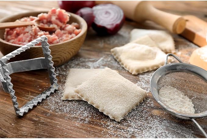 Fantes Ravioli Maker Stamp Set, Square Stamp with Wooden Handle and Fluted Edge, 2.75-Inch, The Italian Market Original since 1906