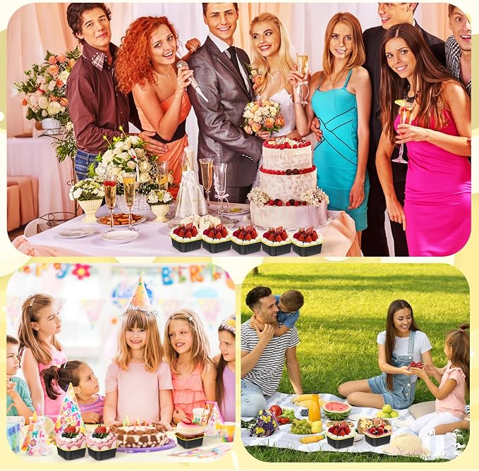 30Pack 5oz Mini Cake Pans with Lids Baking Cups Aluminum Foil Pans Tins, Individual Dessert Cups Containers for Sales,Party,Picnics (Black&Gold)
