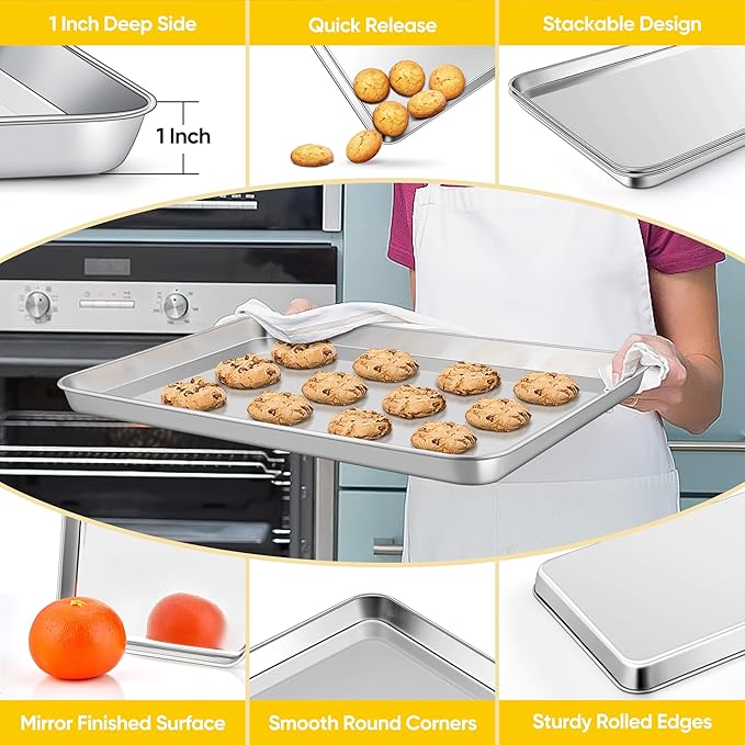 Homikit 6 Pack Baking Sheet Set, 18x13 Inches Stainless Steel Large Cookie Pans for Oven, Heavy Duty Metal Half Sheet Baking Tray for Roasting Cooking, Nonstick & Rust Free, Dishwasher Safe