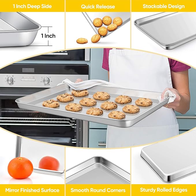 Homikit 3 Pack Baking Sheet Set, 18x13 Inches Stainless Steel Large Cookie Pans for Oven, Heavy Duty Metal Half Sheet Baking Tray for Roasting Cooking, Nonstick & Rust Free, Dishwasher Safe
