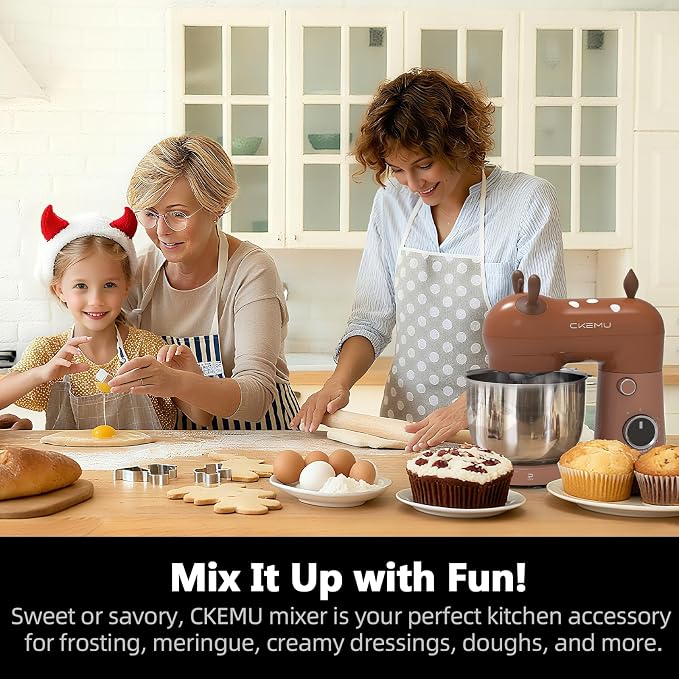 Stand Mixer, Compact & Space-Saving, Stainless Steel Bowl, Unique & Playful Design, Effcient 300W Motor, Dishwasher-Safe Attachments, SM-2549A (Brown)