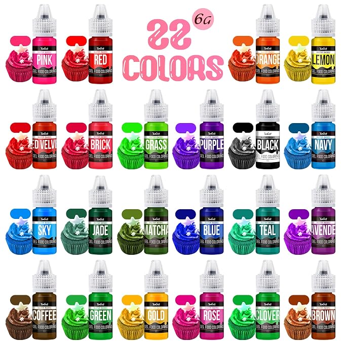 Food Coloring Gel Set - 22Vibrant Color Gel Food Coloring for Cake Decorating, Baking, Easter Egg, Icing - Tasteless Food Color Dye for Fondant, Cooking, Airbrush - 0.2 Fl. oz (6 ml)/Bottles