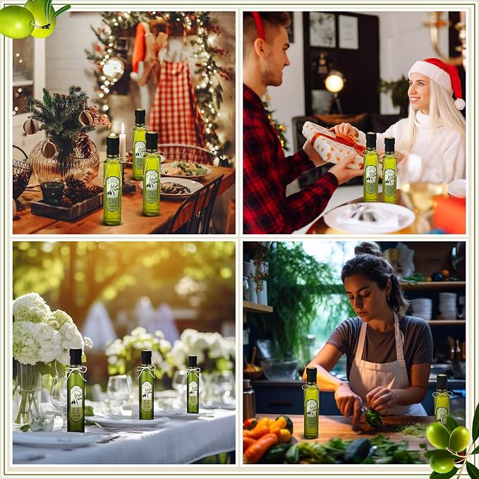 Reallnaive 12 Sets 8 oz Glass Olive Oil Bottles Empty Sauce Condiment Bottles with Tags and Twine and Funnel for Storing Homemade Olive Oil Christmas Wedding Baby Shower Gifts(Clear)