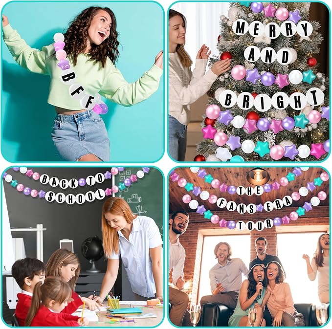 Simgoing 103 Pcs DIY Giant Friendship Bracelet Lei Kit Extra Large Beads Garland Jumbo Birthday Friendship Banner Kit Famous Singer Customizable Party Decor for Classroom(Pearlescent Macaron Color)
