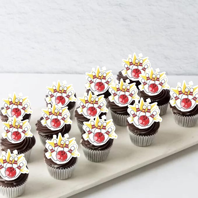 48 PCS Edible Bowling Cupcake Toppers Wafer Paper Sports Ball Cupcake Picks Edible Bowling Birthday Decorations for Sports Theme Baby Shower Boys Girls Player Birthday Party Cake Decoration Supplies