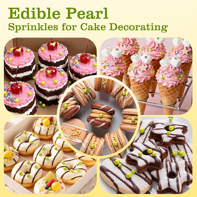 Green Sprinkles for Cake Decorating, 110g/3.88oz Green Pearl Sprinkles 4 Sizes Mix for Cake Cupcake Cookie Baking Donuts Ice Cream Toppings，Wedding Party Easter Supplies
