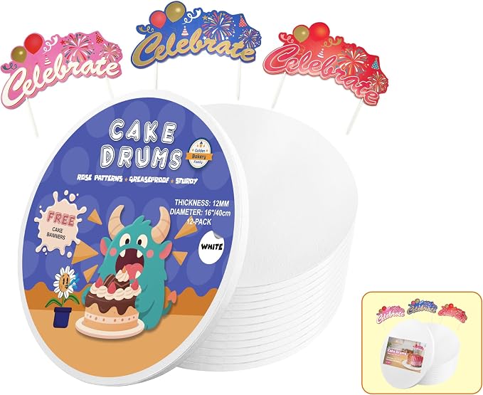 16 Inch Cake Drums,Smooth Edge Cake Board Round White(12-Pack) 1/2 Inch Thick,Sturdy Cake Boards for Birthday Wedding Heavy or Multi-Tiered Party Cakes