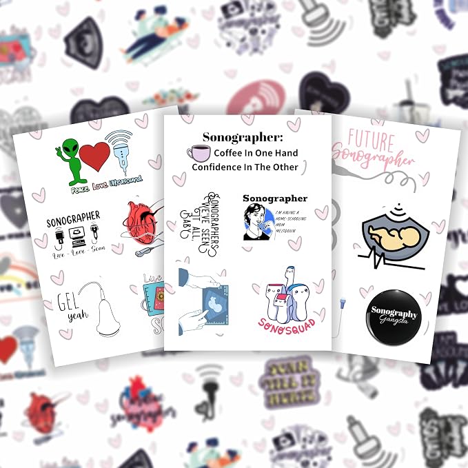 100Pcs Sonography Stickers, Ultrasound Stickers for Water Bottle and Laptop - Sonograper Party Supplies & Decorations, Waterproof Vinyl Decals, Medical and Ultrasound Stickers, Gifts for Women & Men