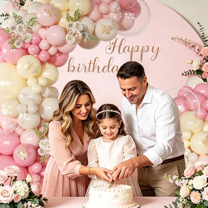 Pink and Yellow Balloon Arch Garland Kit 126Pcs Pastel Light Pink Sand White Balloons for Birthday Baby Shower Bridal Shower Wedding Bee Bear Party Decorations