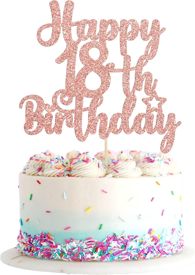 Gyufise 1Pc Happy 18th Birthday Cake Topper Glitter 18 & Fabulous Cheers to 18 Years Old Birthday Cake Pick for Celebrating 18th Birthday Party Cake Decorations Supplies Rose Gold