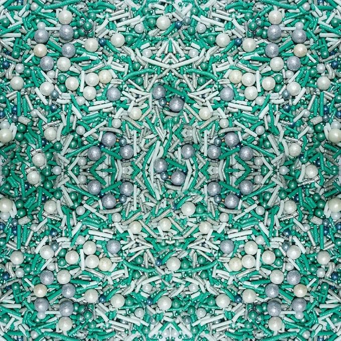 Confect Teal and Silver Edible Sprinkle Mix | Metallic Sugar Pearls and Jimmies | Cake Decorations, Cupcake Toppers | Baking Toppings for Birthday, Wedding, Party | Vegan, Gluten-Free, Nut-Free, Soy-Free, Dairy-Free, Palm Oil-Free- 4.2 Oz