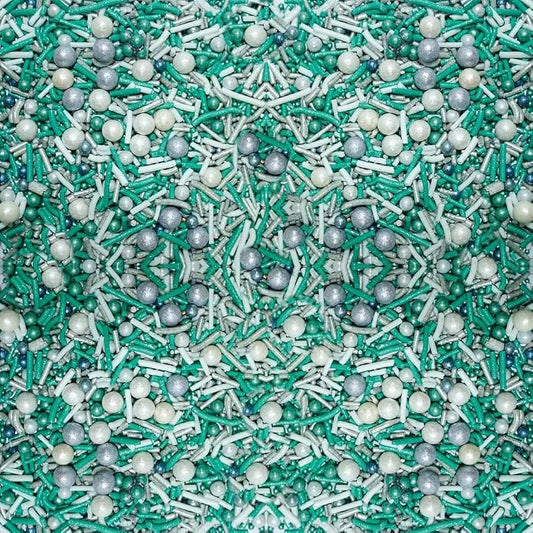 Confect Teal and Silver Edible Sprinkle Mix | Metallic Sugar Pearls and Jimmies | Cake Decorations, Cupcake Toppers | Baking Toppings for Birthday, Wedding, Party | Vegan, Gluten-Free, Nut-Free, Soy-Free, Dairy-Free, Palm Oil-Free- 4.2 Oz