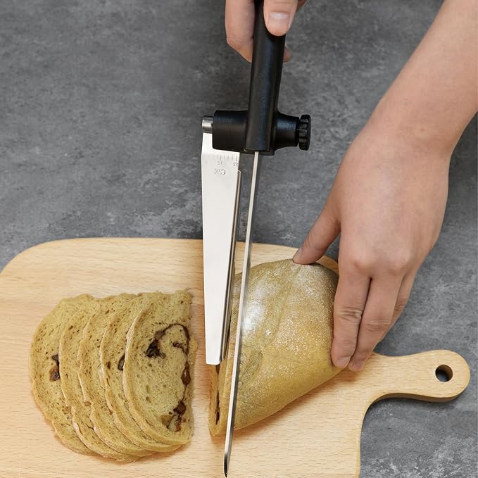 Bread Slicer for Homemade Bread, Sourdough Baking Supplies, Cake Knife, Sour Dough tools, Lame, Scoring Tool, Serrated Knives, Accessories for Sourdough Rounds, Adjustable Slicing Guide.