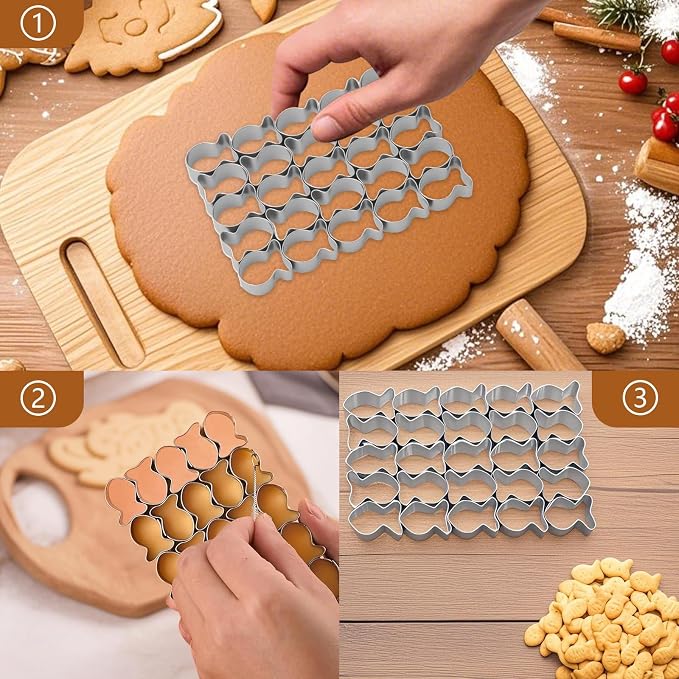 Cracker Cutter for Gold Fish,Stainless Steels Small Cookie Cutters,25 Cavity Fish Cookie Cutter,Mini Gold Molds for Crackers,Non-stick Dough