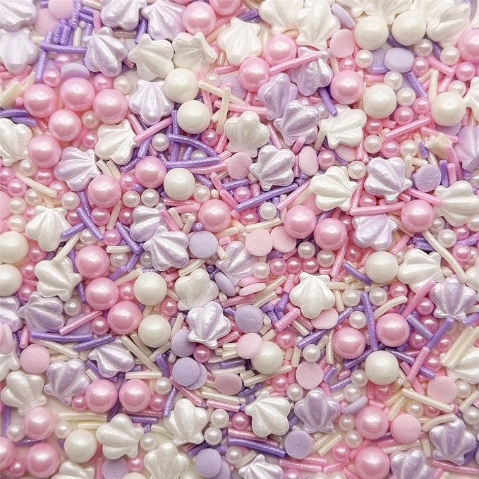 CandiJumpin Under The Sea Sprinkles, Edible Seashells for Cake Decorating Ocean Themed Cake Decorations White Seashells and Pearls Sugar Decorations Baby Shower Party Birthday Wedding Christmas Supplies 3 OZ