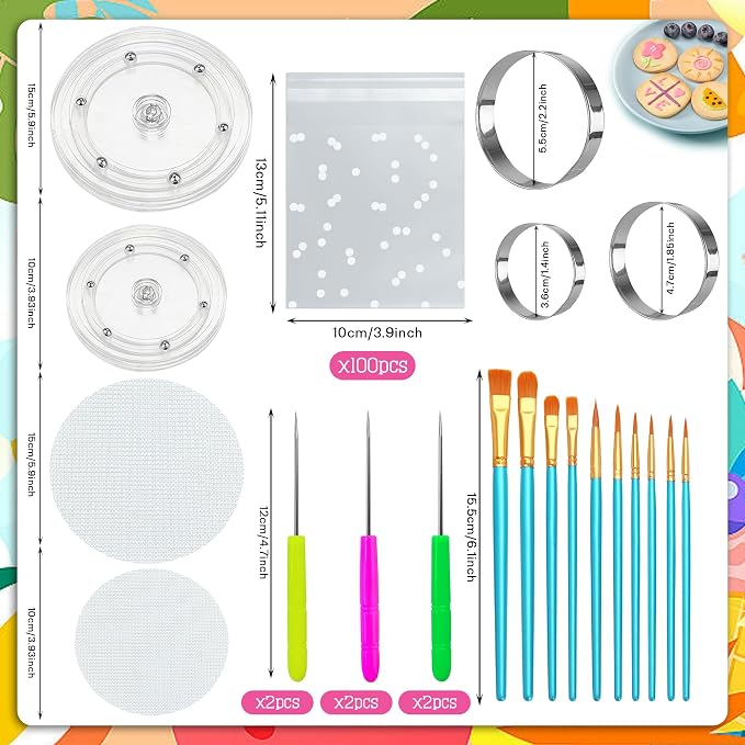 123 PCS Cookie Decorating Kit Supplies Including Acrylic Turntable Decoration Brushes Scribe Needle Bags for Cookie Cupcake Cake Decoration
