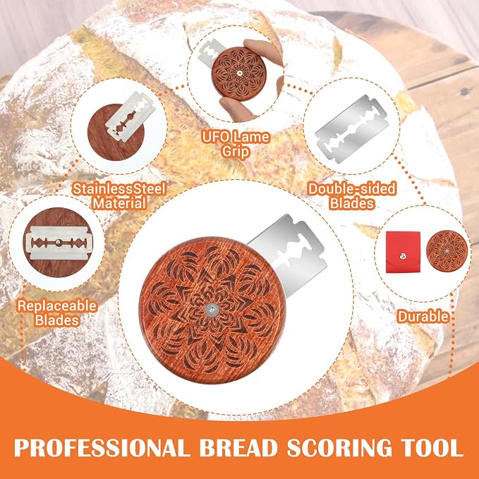 UFO Bread Lame Cutter Professional Bread Baking Scorer for Homemade | Slashing Tool Breads Cutting Knife, 5 Blades and Storage Cover