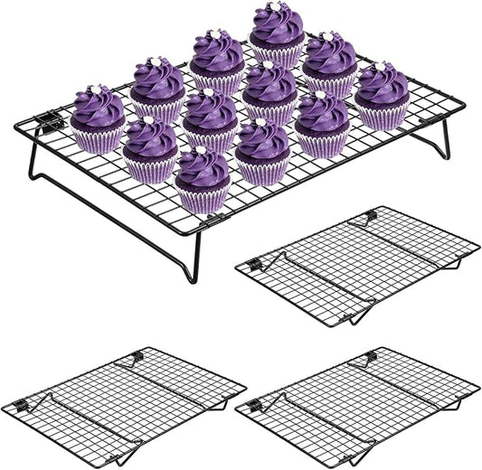 4 Pcs Cooling Racks, 13.4x9.45 Inch Cookie Cooling Racks For Baking, Stackable Carbon Steel Wire Rack with Folding Legs For Cooking, Roasting, Grilling