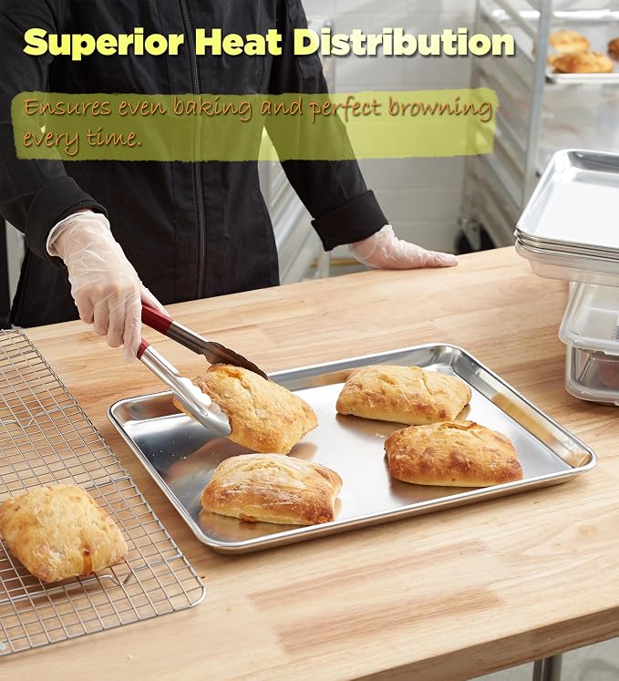 CURTA 6-Pack 1/2 Size 18''x13'' Sheet Pan with Cover | 12 Piece Bundle, NSF Listed, Commercial Baking Pans & Polypropylene Lids, Heavy Duty Bun Pan, High-Volume Baking & Storage