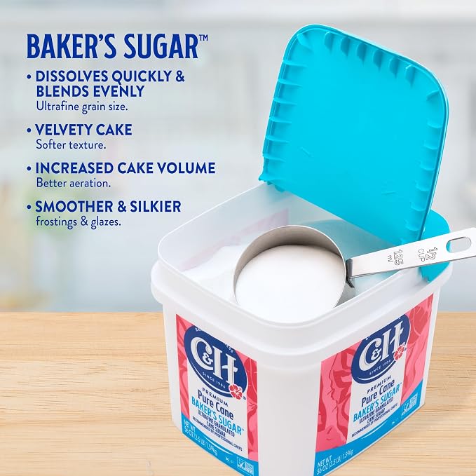 C&H® Pure Cane Ultrafine Granulated Baker's Sugar™, 3.5 lb Easy Baking Tub (Pack of 2) - Includes Bonus Recipe Card