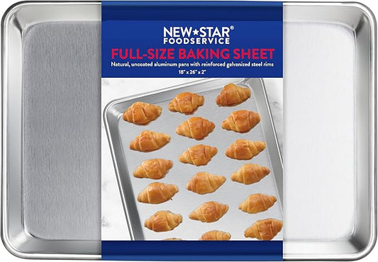 New Star Foodservice Commercial-Grade 12-Gauge Aluminum Open Bead Sheet Pan/Bun Pan, 18" L x 26" W x 2" H (Full Size)