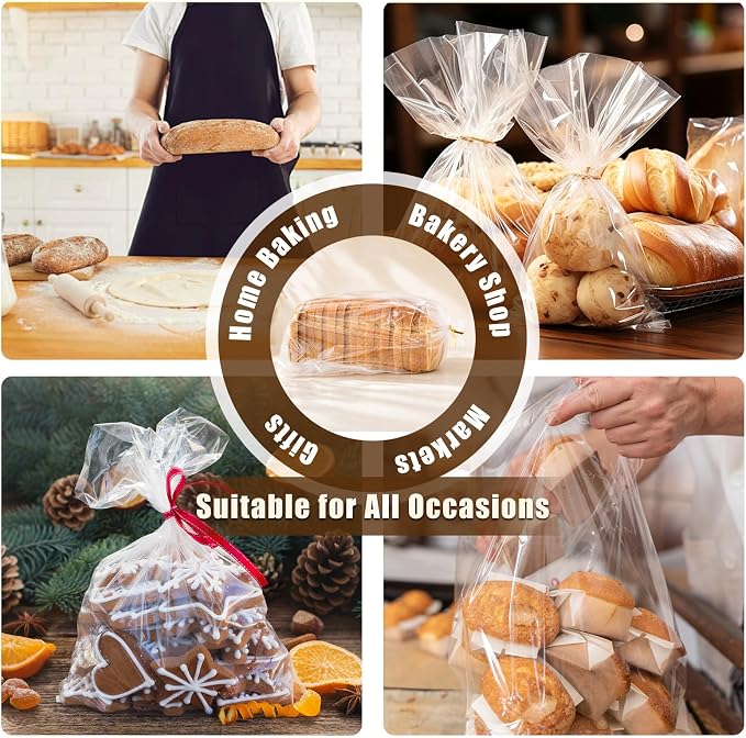 Homrelaxy 75Pcs Plastic Bread Bags for Homemade Bread and 90 Ties, 18 x 8 x 4 Inch Reusable Clear Loaf Bags, Adjustable, Perfect for Home Bakers and Bakeries