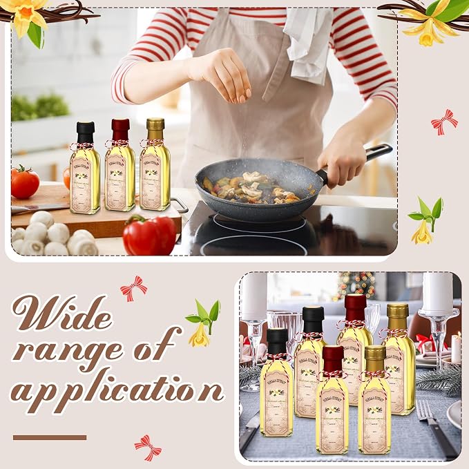 Tioncy 12 Pcs Vanilla Extract Bottles for Homemade Vanilla Jar Glass Square Bottle with Cap Shrink Band Sticker Syrup Food Storage Canister for Liquids Bean Sauce Spice Gift Giving(Mixing,5 oz)