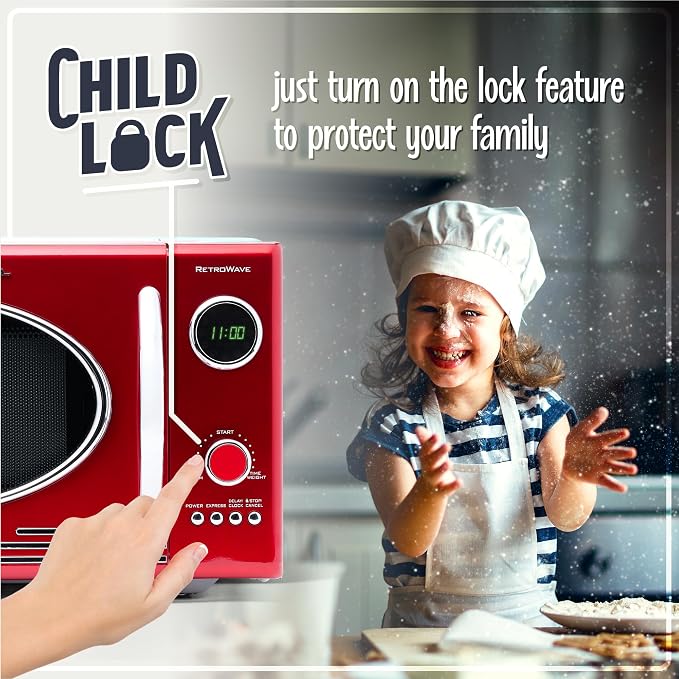Nostalgia Retro Countertop Microwave Oven - Large 800-Watt - 0.9 cu ft - 12 Pre-Programmed Cooking Settings - Digital Clock - Kitchen Appliances - Metallic Red