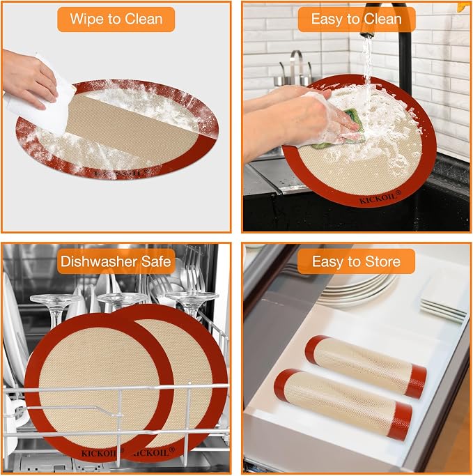 Round Silicone Baking Mats Set of 2-Silicone Mat for 8 Inch Pizza Cake Pan Air Fryer,Non-Stick Reusable Heat Resistant Baking Sheets for Bread Cookies Rolling Pie Tortilla Pastry Dough