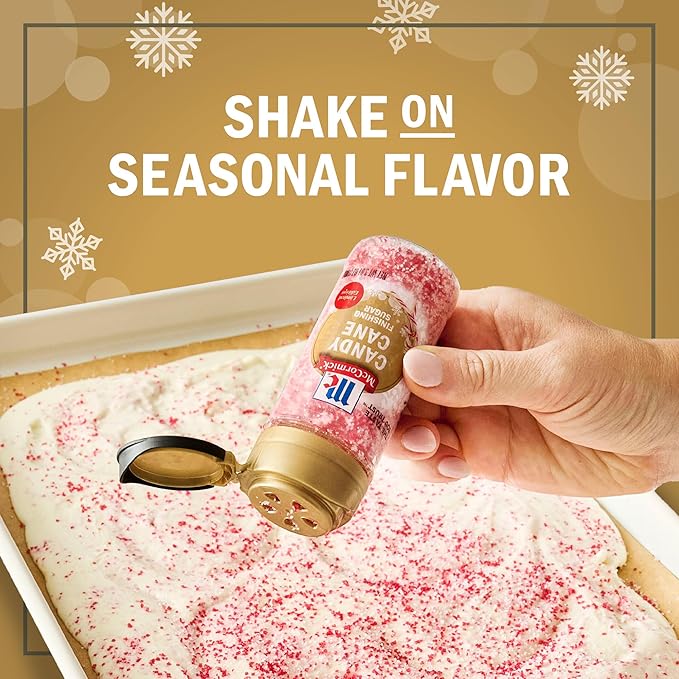McCormick Finishing Sugar, Candy Cane, Limited Edition, Sweet Peppermint, Iconic Holiday Flavor, For Hot Chocolate, Chocolate Fudge, Bark, Cocktails, and More, 3.81 oz (Pack of 2)