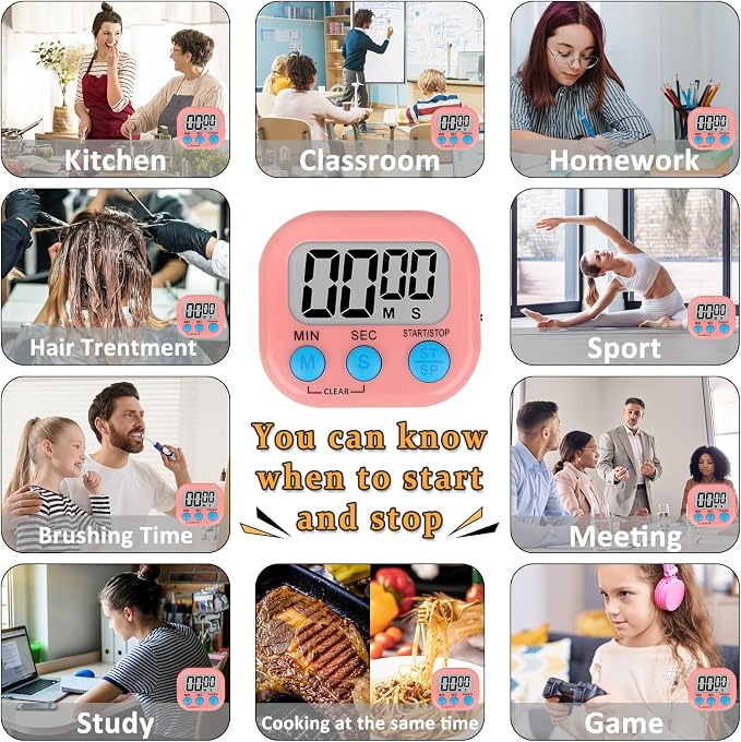 ZILLEEN 6 Pack Kitchen Timers for Cooking Digital Classroom Timers for Teachers Kids Blue Green Pink