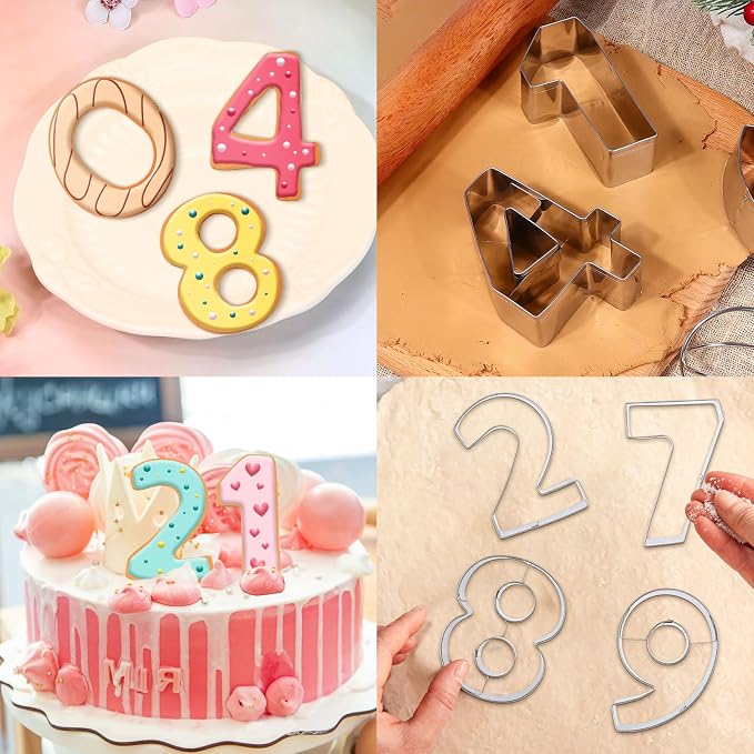 9 PCS Number Cookie Cutters Set, 3 Inches 0-8(6 Reverses to 9) Stainless Steel Cookie Cutters, Numbers Shaped Cake Decorating Tools for Home Baking, Party Favors (Number)