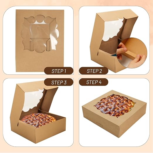 NPLUX 20 Pack Pie Boxes 10x10x3inch Bakery Boxes with Window Dessert Pastry Boxes Pie Boxes 10 inch for Pies Cheesecake and Chocolate Covered Strawberries, Graduation Gifts Party Favors(Brown)