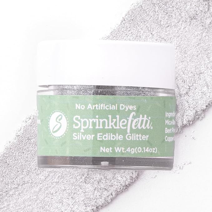 Sweets Indeed Edible Glitter – Food-Grade Drink & Baking Shimmer for Cocktails, Beverages, Cakes & Desserts – 4g Jar (Dye Free Silver)