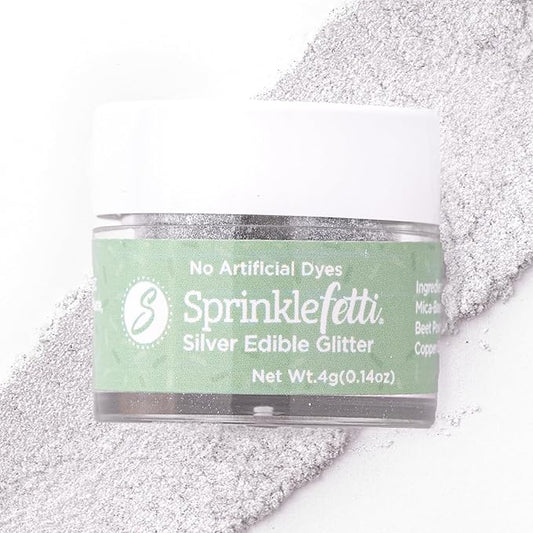 Sweets Indeed Edible Glitter – Food-Grade Drink & Baking Shimmer for Cocktails, Beverages, Cakes & Desserts – 4g Jar (Dye Free Silver)