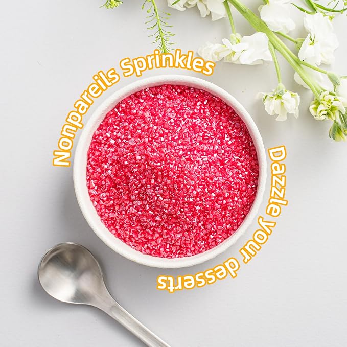 Sujoygar Red Sanding Sugar Sprinkles, 5oz Edible Ruby Red Cake Sprinkles for Chocolate Ice Cream Toppings Cupcake Decoration Wedding Party Cookies Baking Dessert Food Supplies, Sugar Crystals for Cocktails