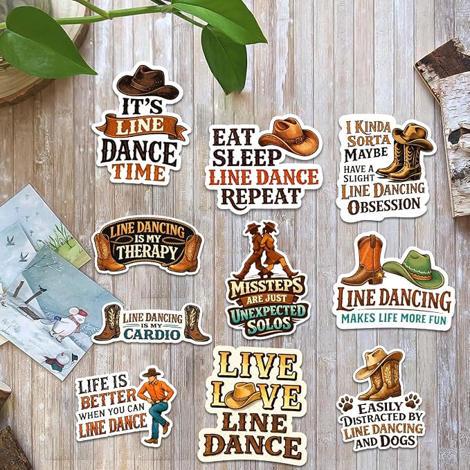 10pcs Line Dance Sticker Pack – Fun Quotes, Dancing Designs, and Line Dance Humor – Perfect for Line Dance Lovers and Enthusiasts