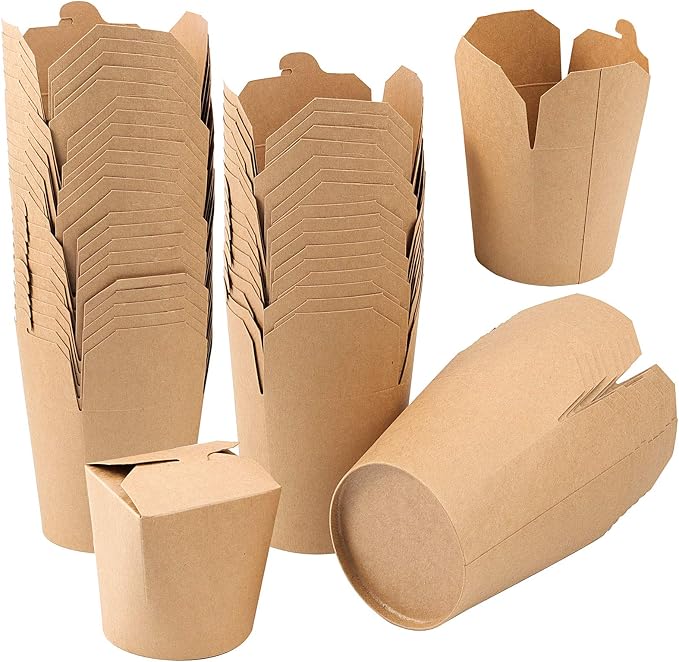 ZOENHOU 25 Pack 26 Oz Small Chinese Take Out Boxes, Leak and Grease Resistant Kraft Paper Takeout Food Containers, Stackable Microwaveable To Go Food Boxes for Party Favors, Lunch Packing