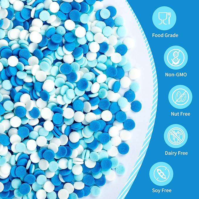 Edible Blue White Confetti Sprinkles,Round Sprinkle for Cake Decorating,Themed Edible Sugar Confettis,Princess Sugar Sprinkle Circular Candy for Baking,Cupcake Cookie Donut Desserts Decorations,Perfect for Baby Shower,Winter Frozen Baking Party Dessert...