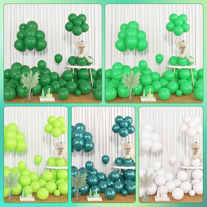 Amandir 153pcs Green Balloon Garland Arch Kit, Different Sizes 18 12 10 5 inch Dark Lime Green Latex Metallic Confetti St Patrick's Day Balloons for Safari Jungle Shower Birthday Party Decorations
