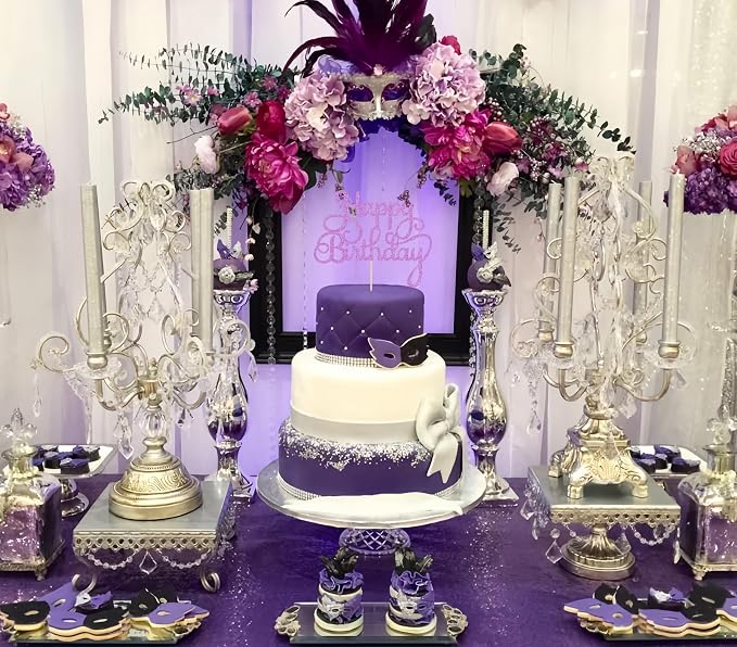 Happy Birthday Cake Topper - Purple Glitter Birthday Party Cake Decoration Supplies, Photo Booth Props