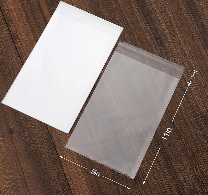 Nobranded 100 pcs Clear 5" x 11" Long Self Seal Cello Cellophane Bags Resealable Poly Bags 2.8 mils for Bakery Cookies Candles Christmas Halloween Party Decorative Pretzel Sticks Lollipops