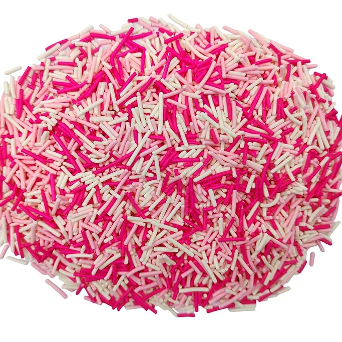 Jimmies Sprinkles, Edible Jimmy Sprinkles, White Pink Crunchy Jimmies Mix for Cake Decorating, Edible Cookie Cupcake Decorations for Valentines Baking and Holiday Party Treats