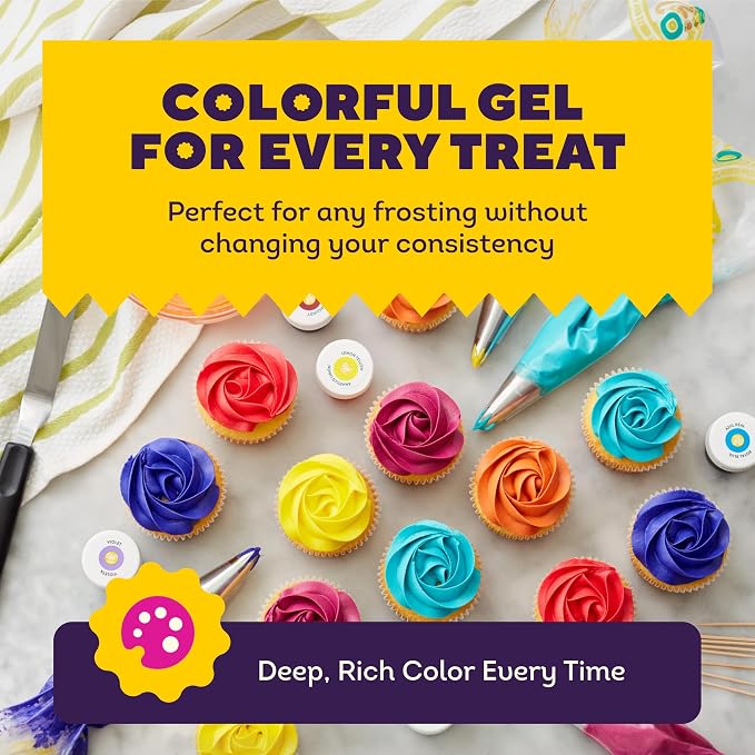 Wilton Edible Gel Food Coloring Set - For Baking & Decorating - Mixable Color Shades - Concentrated Formula for Vibrant Colors - 6 Ounces Each (12-Piece Set)