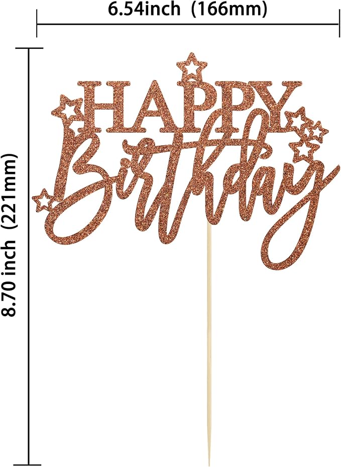 Gyufise 1Pcs Happy Birthday Cake Topper Glitter Cake Pick for Celebrating Anniversary Theme Party Cake Decorations Supplies Light Brown