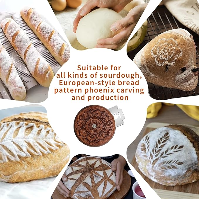 Artisan UFO Bread Lame Cutter for Sourdough Bread Makers, Premium Wooden Sourdough Scoring Tool with CNC Engraved Design, 5 Bread Knife Blades & PU Storage Case for Homemake Lovers Gifts