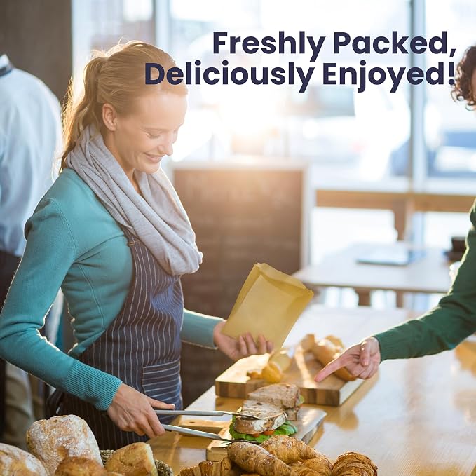 Fit Meal Prep 200 Pack Paper Sandwich Bags 7 x 6”, Greaseproof Snack Bags, Unbleached Pastry Bag, Recyclable Small Brown Paper Bags, Cookie Sleeves, Food Packing for Bakery, Donuts, Bagels