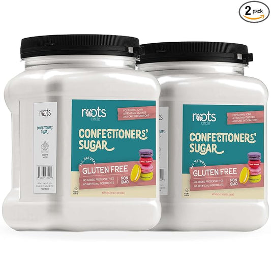 Roots Circle Confectioners Sugar | Non GMO & Gluten-Free Powdered Sugar | Vegan & Kosher for Passover | Great for Glazes, Fudge, Icing and Dusting | 17.63 Ounce (Pack of 2)