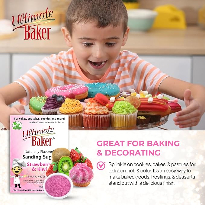 Ultimate Baker Flavored Sanding Sugar - Burst of Flavor & Color for Cakes, Cookies & More, All-Natural, Perfect for Baking & Decorating or as a Flavored Coffee Sugar (Strawberry-Kiwi)